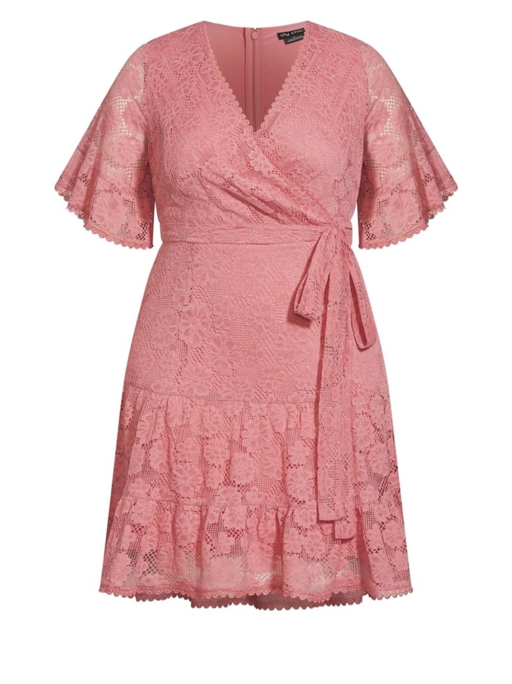 City Chic Pink Lace Wrap Dress